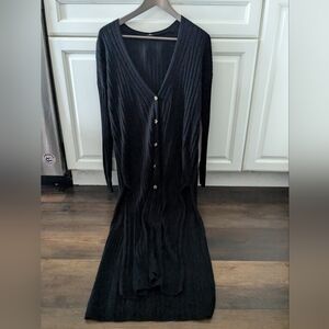 Gorgeous Free People Long Black Ribbed Button-Front Cardigan Size L Side Slits